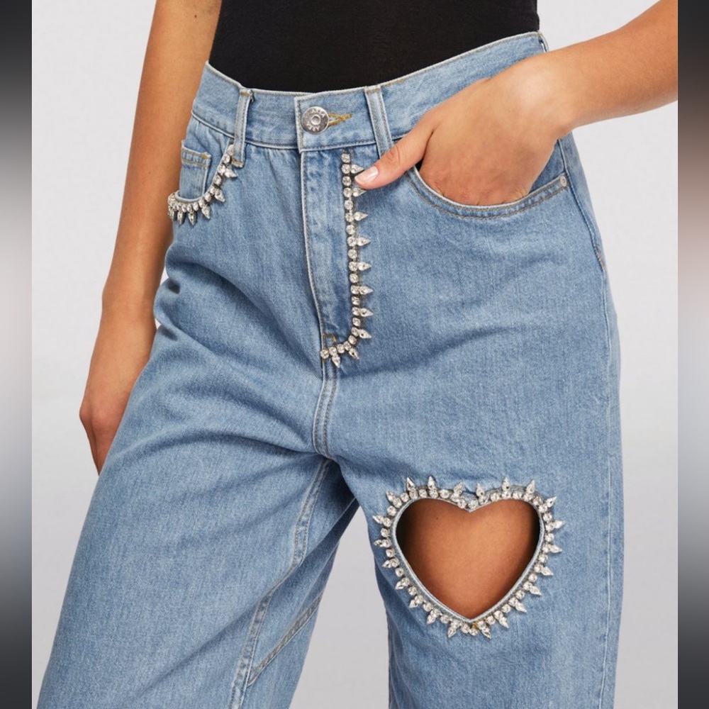 #182 Crystal Heart Cut-Out Jeans